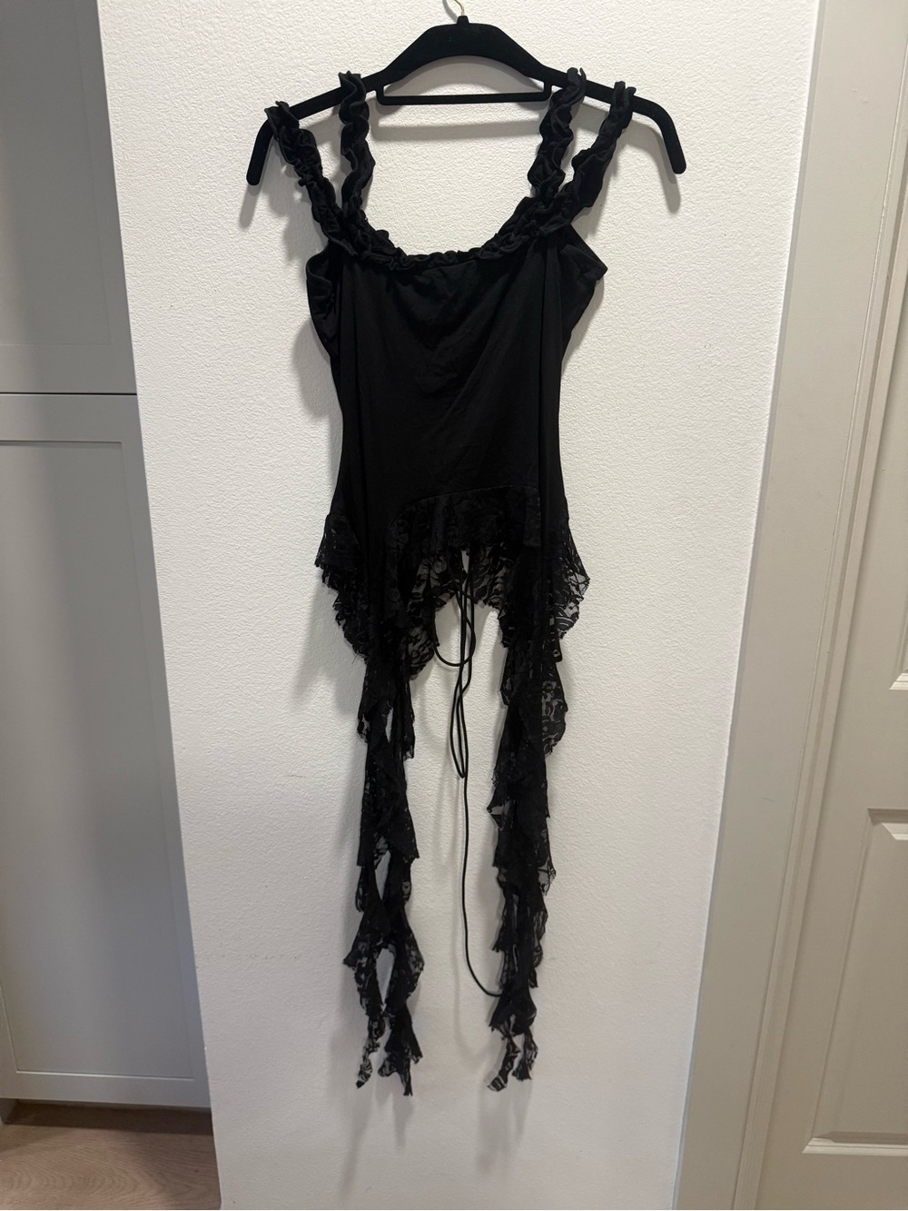Black Gothic Fairycore Lace Handkerchief Hem Corset Style Tank - Picture 5 of 15